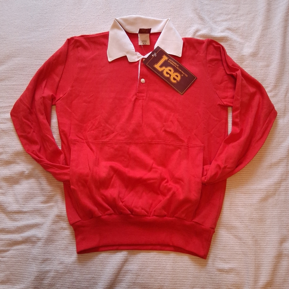 Vintage 1980s Lee Red Longsleeve Polo Shirt Adult Small New with Tags